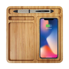 Bamboo 15W Wireless Desk Fast Charging Pad and Organizer | Corporate Tech Gift – Yalla Printing UAE
