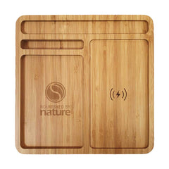 Bamboo 15W Wireless Desk Fast Charging Pad and Organizer | Corporate Tech Gift – Yalla Printing UAE