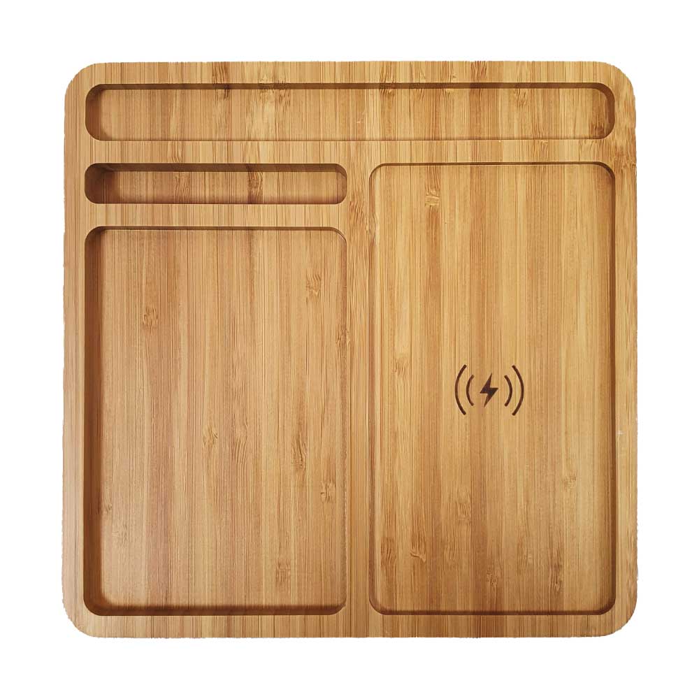 Bamboo 15W Wireless Desk Fast Charging Pad and Organizer | Corporate Tech Gift – Yalla Printing UAE