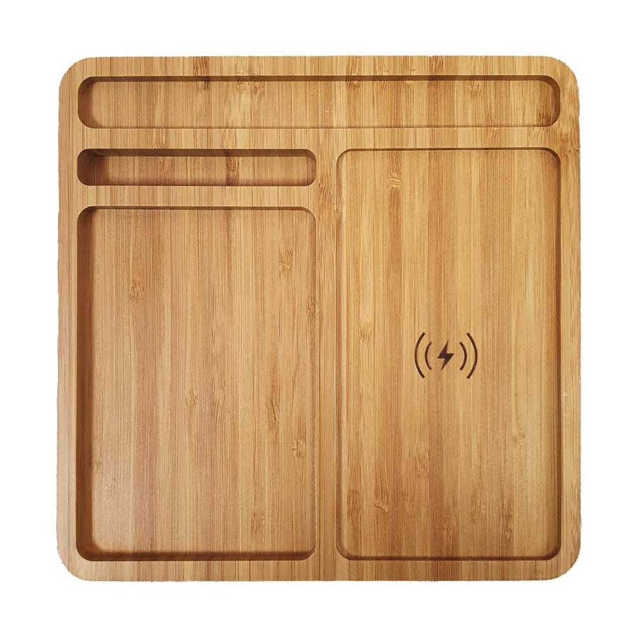 Bamboo 15W Wireless Desk Fast Charging Pad and Organizer | Corporate Tech Gift – Yalla Printing UAE