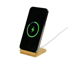 Custom Printed Bamboo Fast Wireless Charger Stand 15W With LED Logo - Bamboo | Logo Branding Corporate Gift | UAE Delivery | Yalla Printing UAE