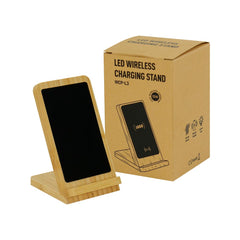 Custom Printed Bamboo Fast Wireless Charger Stand 15W With LED Logo - Bamboo | Logo Branding Corporate Gift | UAE Delivery | Yalla Printing UAE