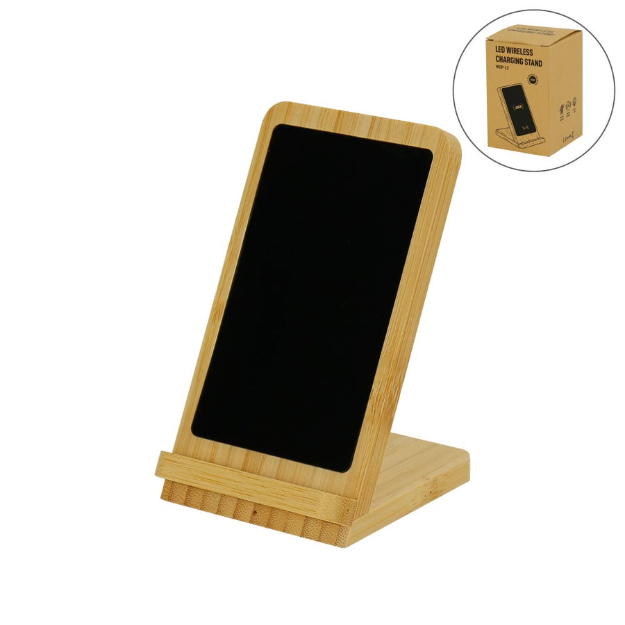 Bamboo Fast Wireless Charger Stand 15W with LED Logo | Custom Packaging Printing | Free Design Support | Yalla Printing UAE
