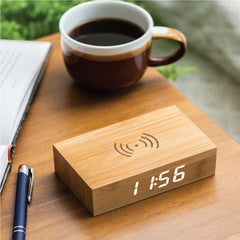 Bamboo Wireless Charger with Clock | Corporate Tech Gift – Yalla Printing UAE