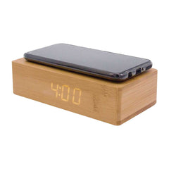 Bamboo Wireless Charger with Clock | Corporate Tech Gift – Yalla Printing UAE