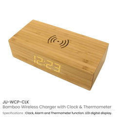 Bamboo Wireless Charger with Clock | Corporate Tech Gift – Yalla Printing UAE
