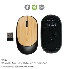 Custom Printed Bamboo Wireless Mouse In Black Color - Bamboo | Logo Branding Corporate Gift | UAE Delivery | Yalla Printing UAE