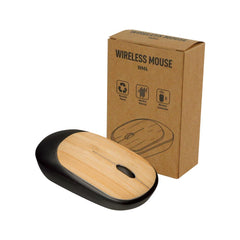 Custom Printed Bamboo Wireless Mouse In Black Color - Bamboo | Logo Branding Corporate Gift | UAE Delivery | Yalla Printing UAE