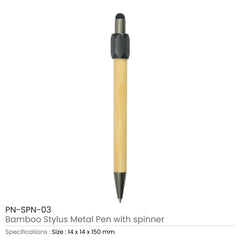 Bamboo and Metal Stylus Pens with Spinner (Blue Ink)