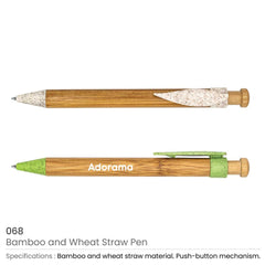 Custom Printed Bamboo With Wheat Straw Pens - Bamboo | Logo Branding Corporate Gift | UAE Delivery | Yalla Printing UAE