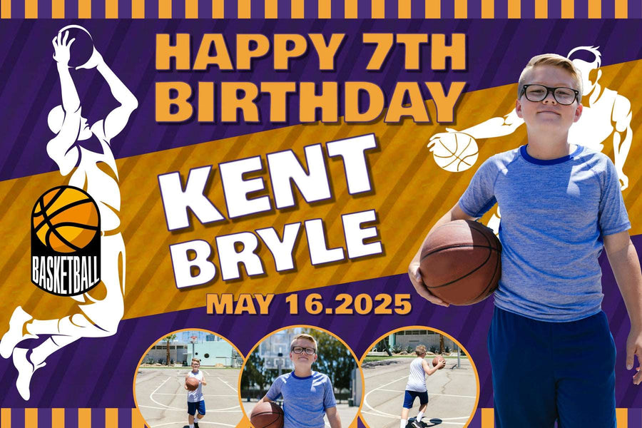 Custom Basketball Theme Blue Color Banner for Boys - Personalized Birthday Decor - Yalla Printing