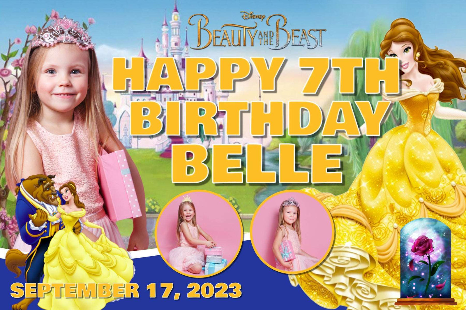 Beauty and the Beast Birthday Banner" - Enchanting Celebration for Your Princess - Yalla Printing