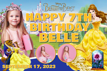 Beauty and the Beast Birthday Banner" - Enchanting Celebration for Your Princess