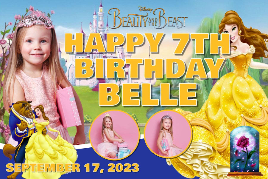 Beauty and the Beast Birthday Banner" - Enchanting Celebration for Your Princess - Yalla Printing