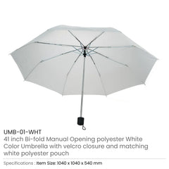 Custom Printed Bi - Fold Umbrella In White With Velcro Closure And Pouch - Premium Polyester Fabric | Premium Signage & Display Printing | Free Design Support | Yalla Printing UAE
