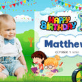 1st Birthday Banner with Cartoon Background - Kids Having Fun Theme