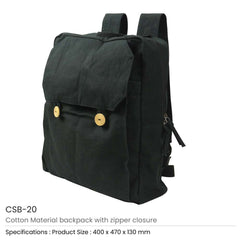 Custom Printed Black Cotton Backpack With Zipper Closure - Cotton Fabric | Custom Branded Bag | UAE Delivery | Yalla Printing UAE