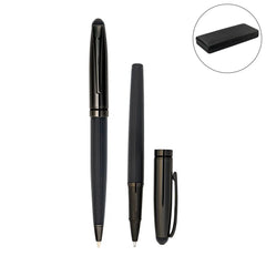 Metal Pens – Black Metal Pen Set with Matte & Glossy Finish in PU Leather Box | Custom Packaging Printing | Free Design Support | Yalla Printing UAE