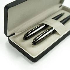 Custom Printed Black Metal Pen Set With Matte & Glossy Finish In Pu Leather Box | Custom Packaging Printing | Free Design Support | Yalla Printing UAE