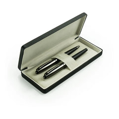 Metal Pens – Black Metal Pen Set with Matte & Glossy Finish in PU Leather Box | Custom Packaging Printing | Free Design Support | Yalla Printing UAE