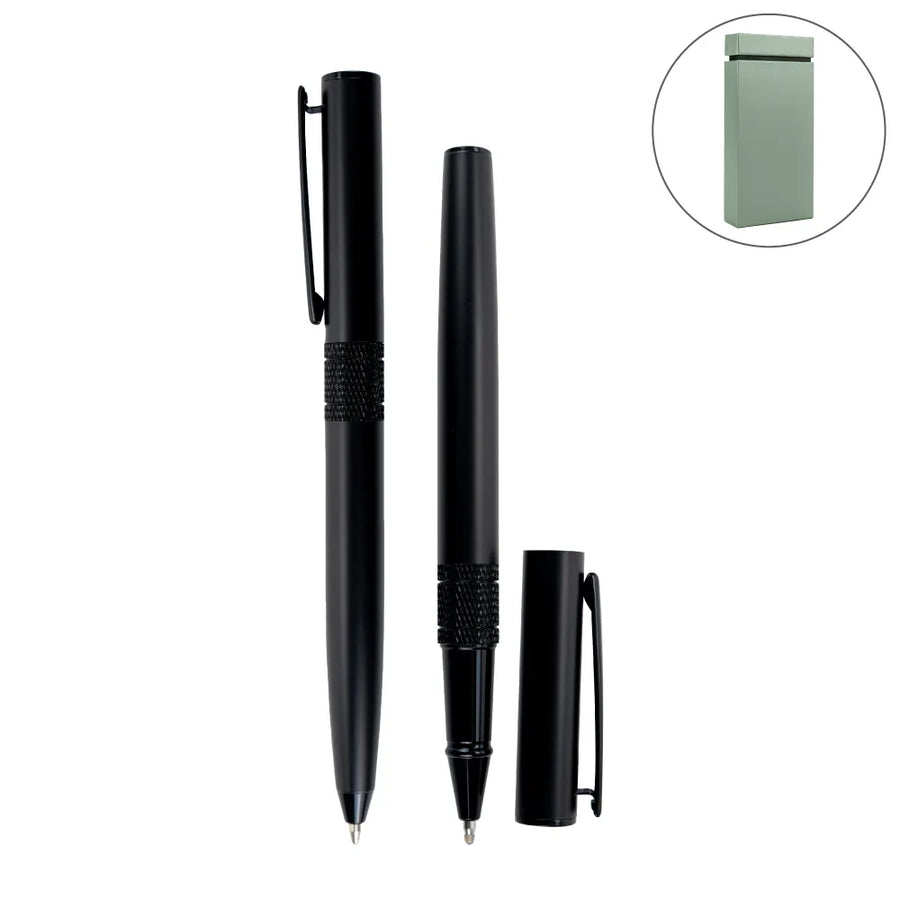 Black Metal Pen Set With Matte Finish In Hardboard Slide To Open Box