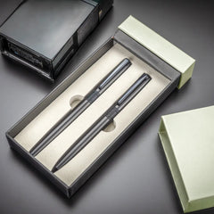 Metal Pens – Black Metal Pen Set with Matte Finish in Hardboard Slide to Open Box | Custom Packaging Printing | Free Design Support | Yalla Printing UAE
