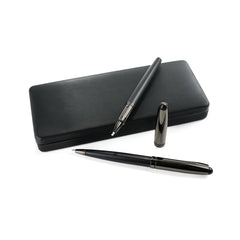 Custom Printed Black Metal Pen Set With Matte & Glossy Finish In Pu Leather Box | Custom Packaging Printing | Free Design Support | Yalla Printing UAE