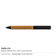 Custom Printed Eco - Friendly Metal Pens Black With Cork Barrel And Black Ink - Stainless Steel | Logo Branding Corporate Gift | UAE Delivery | Yalla Printing UAE