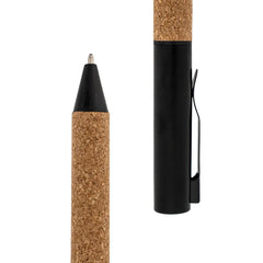 Custom Printed Eco - Friendly Metal Pens Black With Cork Barrel And Black Ink - Stainless Steel | Logo Branding Corporate Gift | UAE Delivery | Yalla Printing UAE