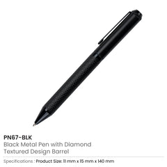 Black Metal Pens with Diamond Textured Design Barrel | Custom Packaging Printing | Free Design Support | Yalla Printing UAE