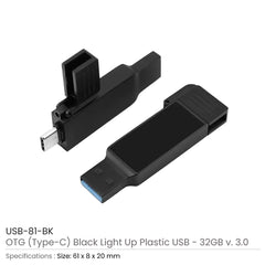 Custom Printed Otg USB With LED Logo 32Gb V. 3.0 Type C | Logo Branding Corporate Gift | UAE Delivery | Yalla Printing UAE