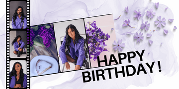 Black White Purple Modern Collage Birthday Banner - Stylish & Sophisticated Party Decor