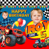 Blaze Cars Theme Boys Birthday Banner - Personalized Party Decor - Yalla Printing