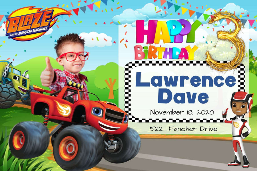 Blaze and the Monster Machines Birthday Banner" - Race into Adventure! - Yalla Printing