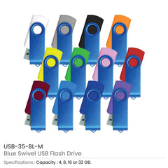 Matt Blue Swivel USB Flash Drives | Logo Branding Corporate Gift | UAE Delivery | Yalla Printing UAE