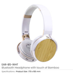 Custom Printed Bluetooth Headphone With Bamboo Touch - Bamboo With Portable Structure | Logo Branding Corporate Gift | UAE Delivery | Yalla Printing UAE