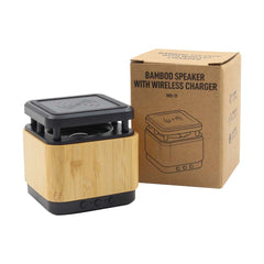 Custom Printed Bluetooth Speaker With Fast Wireless Charger 400M - Bamboo | Logo Branding Corporate Gift | UAE Delivery | Yalla Printing UAE