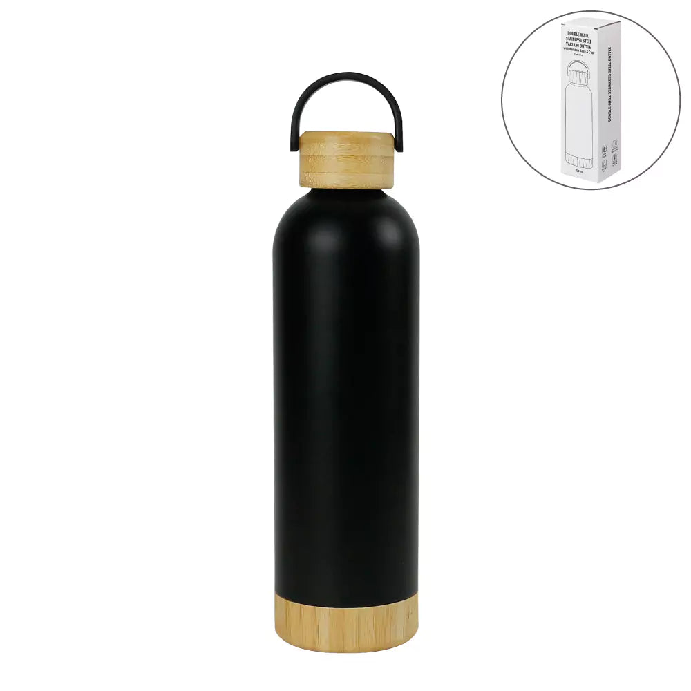 Custom Printed Double Wall Ss Bottles With Bamboo Base & Lid 750 Ml - Bamboo | Logo Branding Corporate Gift | UAE Delivery | Yalla Printing UAE