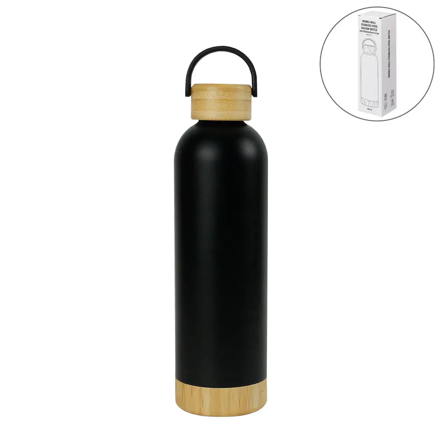 Double Wall SS Bottles with Bamboo Base & Lid 750 ml | Custom Packaging Printing | Free Design Support | Yalla Printing UAE