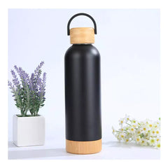 Custom Printed Double Wall Ss Bottles With Bamboo Base & Lid 750 Ml - Bamboo | Logo Branding Corporate Gift | UAE Delivery | Yalla Printing UAE