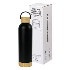 Custom Printed Double Wall Ss Bottles With Bamboo Base & Lid 750 Ml - Bamboo | Logo Branding Corporate Gift | UAE Delivery | Yalla Printing UAE