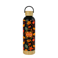 Custom Printed Double Wall Ss Bottles With Bamboo Base & Lid 750 Ml - Bamboo | Logo Branding Corporate Gift | UAE Delivery | Yalla Printing UAE