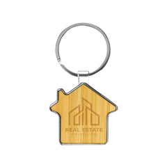 Custom Printed Bamboo & Metal Keychain House Shaped - Stainless Steel | Logo Branding Corporate Gift | UAE Delivery | Yalla Printing UAE