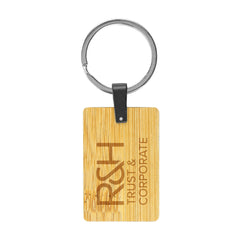 Custom Printed Bamboo & Metal Keychain Rectangle - Stainless Steel | Exhibitions, Conferences, Corporate Events | Yalla Printing UAE