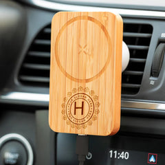 Custom Printed Bamboo Wireless Car Charger 15W Fast Charging & Type C - Bamboo | Logo Branding Corporate Gift | UAE Delivery | Yalla Printing UAE