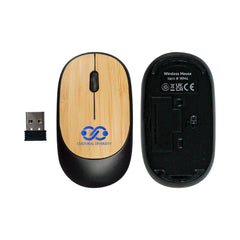 Custom Printed Bamboo Wireless Mouse In Black Color - Bamboo | Logo Branding Corporate Gift | UAE Delivery | Yalla Printing UAE
