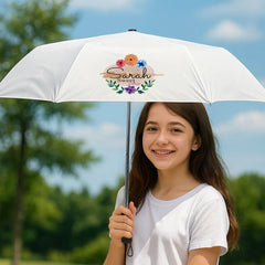 Custom Printed Bi - Fold Umbrella In White With Velcro Closure And Pouch - Premium Polyester Fabric | Premium Signage & Display Printing | Free Design Support | Yalla Printing UAE