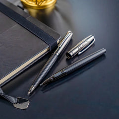 Custom Printed Black Metal Pen Set With Matte & Glossy Finish In Pu Leather Box | Custom Packaging Printing | Free Design Support | Yalla Printing UAE