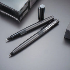Black Metal Pen Set With Matte Finish In Hardboard Slide To Open Box