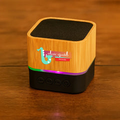 Custom Printed Cube Bamboo Bluetooth Speakers V5.0 - Bamboo | Logo Branding Corporate Gift | UAE Delivery | Yalla Printing UAE